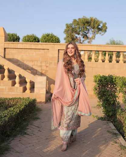 Sky Blue Embroidered Kurti with Sharara Set by Shriyanshi