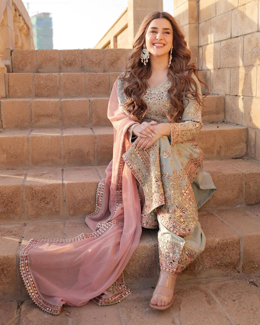 Sky Blue Embroidered Kurti with Sharara Set by Shriyanshi